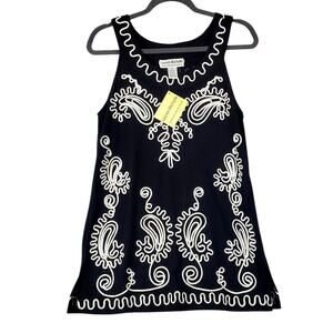 Vtg Deadstock Embroidered Tunic Tank Dress Black White Boho Whimsigoth Fest NWT